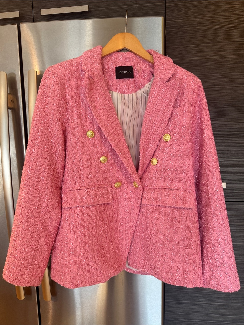 Dolce Cabo Pink Tweed Double-Breasted Blazer